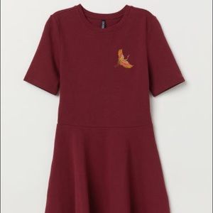 HM Red Jersey Dress with Embroidered Detail